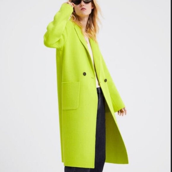 Zara neon yellow/green long coat - Picture 3 of 5